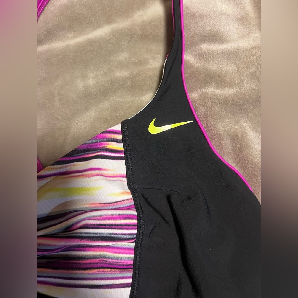 Nike Black and Pink Striped Tankini Swim Top Bikini Beach Vacation Pool Resort - Picture 4 of 8